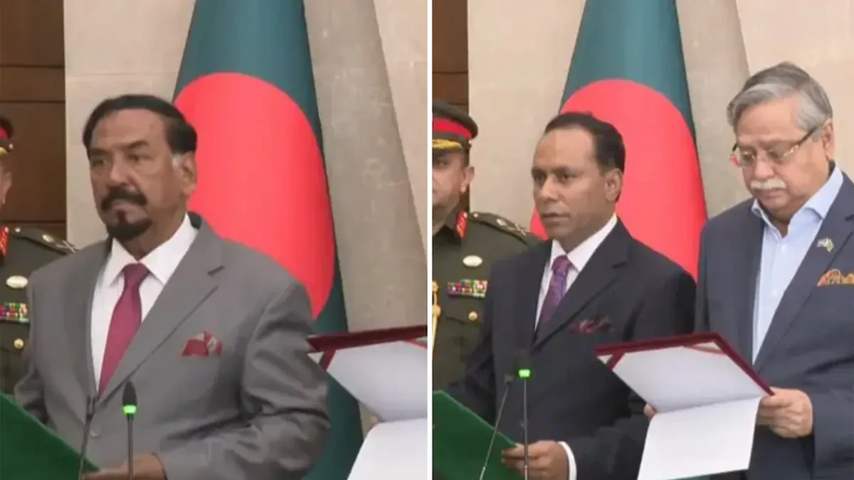 রাষ্ট্রপতি মো. সাহাবুদ্দিন স্পিকার ও ডেপুটি স্পিকারকে শপথ পাঠ করাচ্ছেন।ছবি: সংগৃহীত