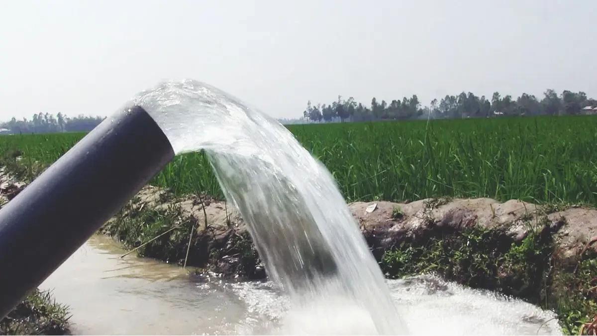 রংপুরে বোরো ক্ষেতে সেচ দেওয়া হচ্ছে । ছবি: নিজস্ব