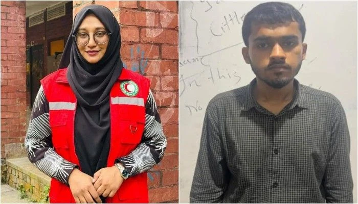 জাহাঙ্গীরনগর বিশ্ববিদ্যালয়ের শিক্ষার্থী শারমিন জাহান খাদিজা এবং গ্রেপ্তারকৃত স্বামী ফাহিম আল হাসান।কোলাজ ছবি