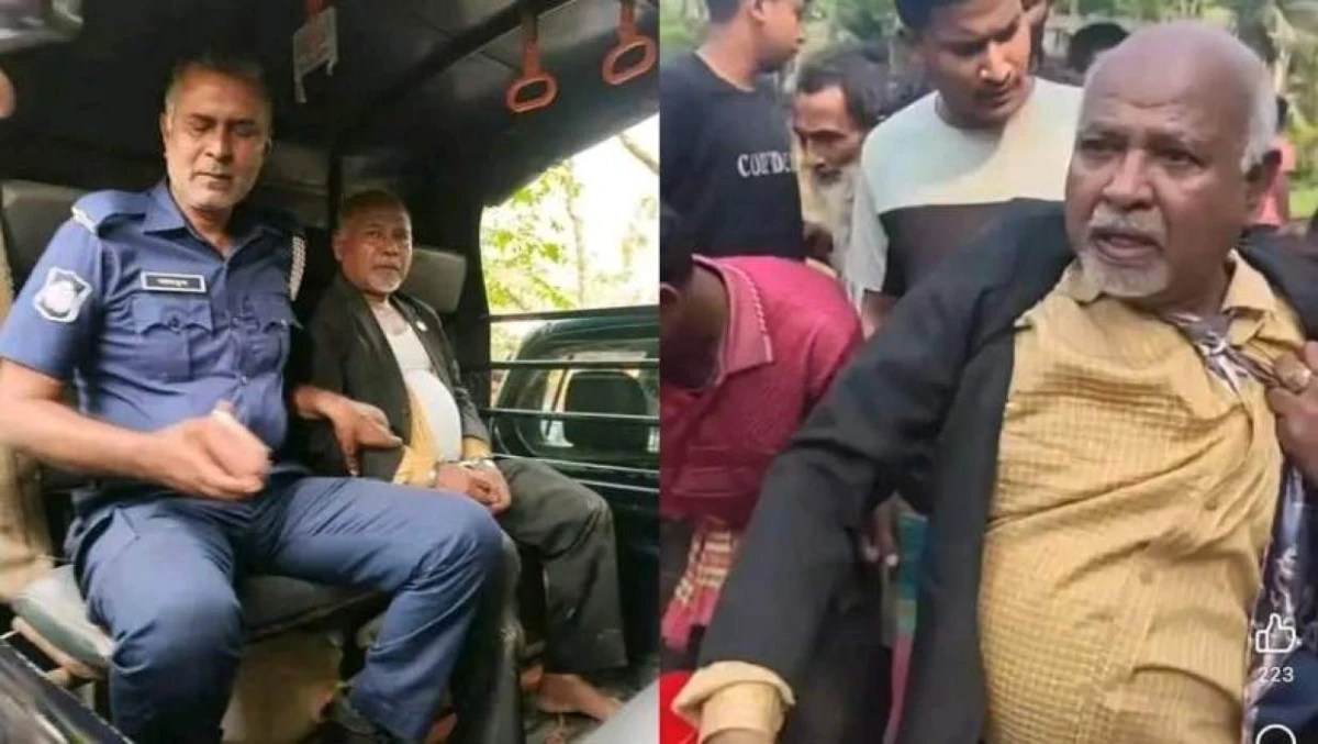 ফরিদপুরের বোয়ালমারীতে হত্যাকাণ্ডের পর পুলিশ অভিযুক্ত ডা. গোলাম কবির কে আটক করেছে। ছবি: সংগৃহীত