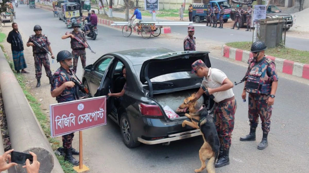 বগুড়া-৬ উপ-নির্বাচন ঘিরে চলছে বিজিবির অভিযান। ছবি: নিজস্ব