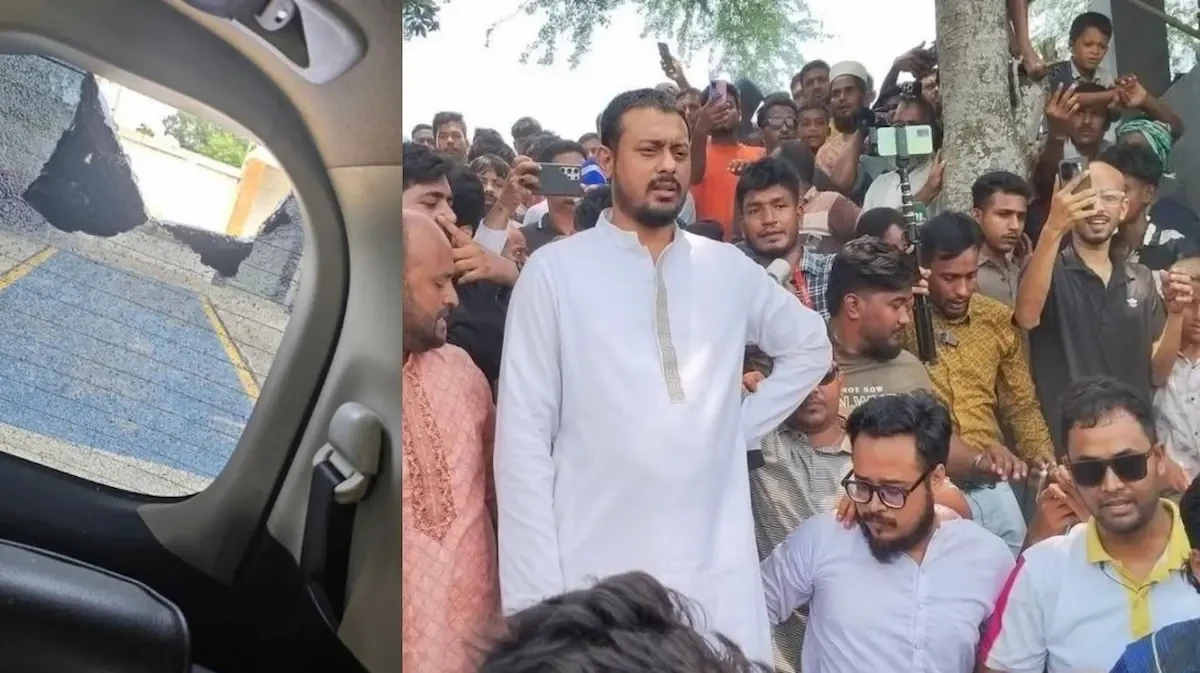 বেনাপোল সীমান্ত পরিদর্শন শেষে ফেরার পথে জাতীয় নাগরিক পার্টির (এনসিপি) মুখ্য সমন্বয়ক নাসীরুদ্দীন পাটওয়ারীর গাড়িবহরে হামলার ঘটনা ঘটেছে। ছবি: সংগৃহীত