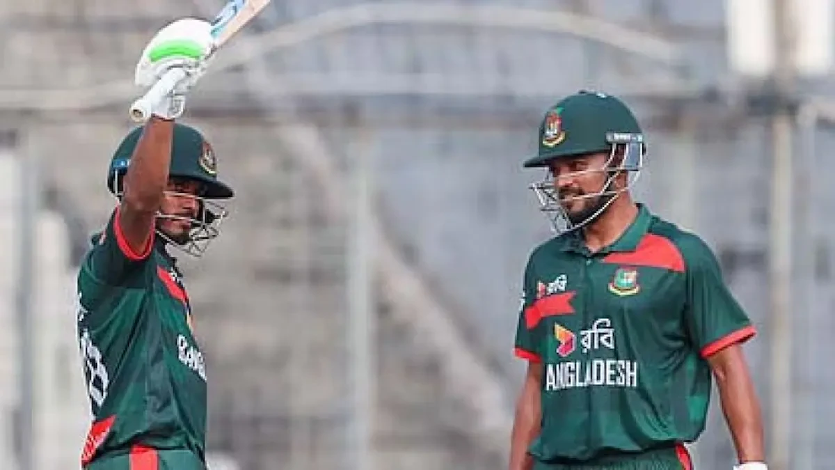 ফিফটির পর তানজিদের সেলিব্রেশন পাশে দারিয়ে শান্ত। ছবি: সংগৃহীত